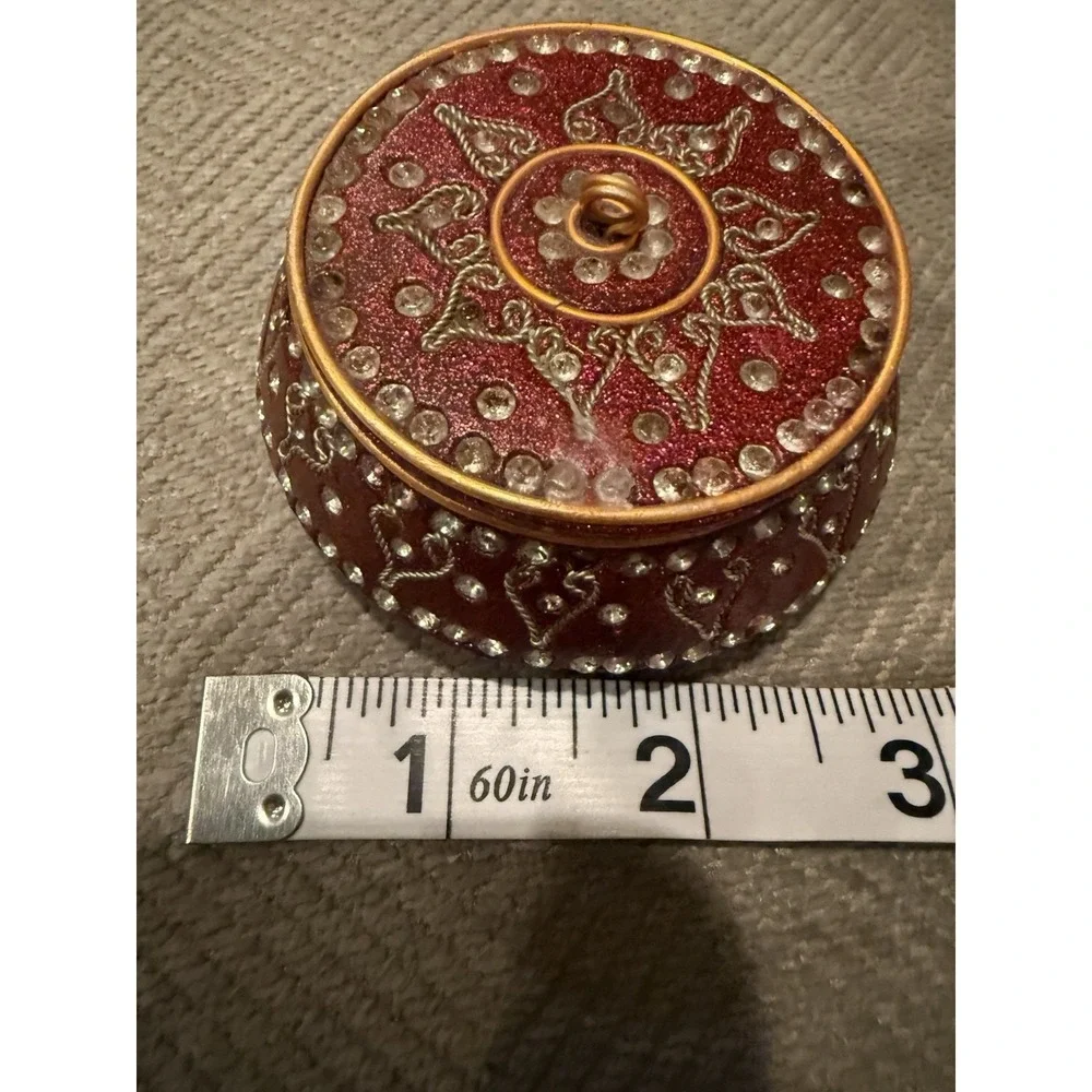 Trinket Box with Lid, Decorative Rhinestones, Small 3